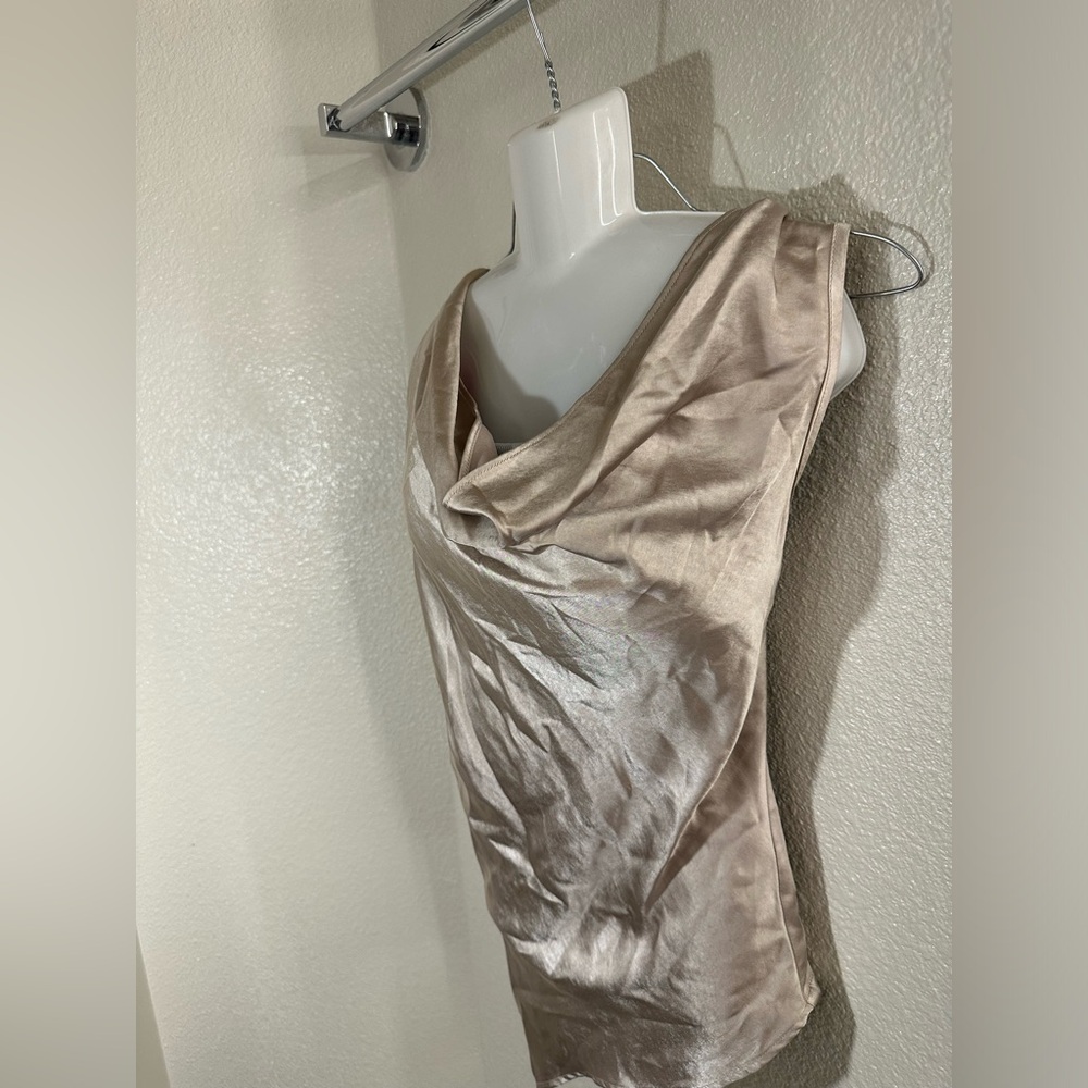 Champagne Satin Cowl Neck Top - Size M